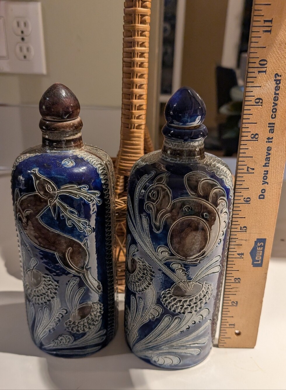 Vintage Westerwald Germany Salt- Glazed &Sgraffito Stoneware Decanter Set